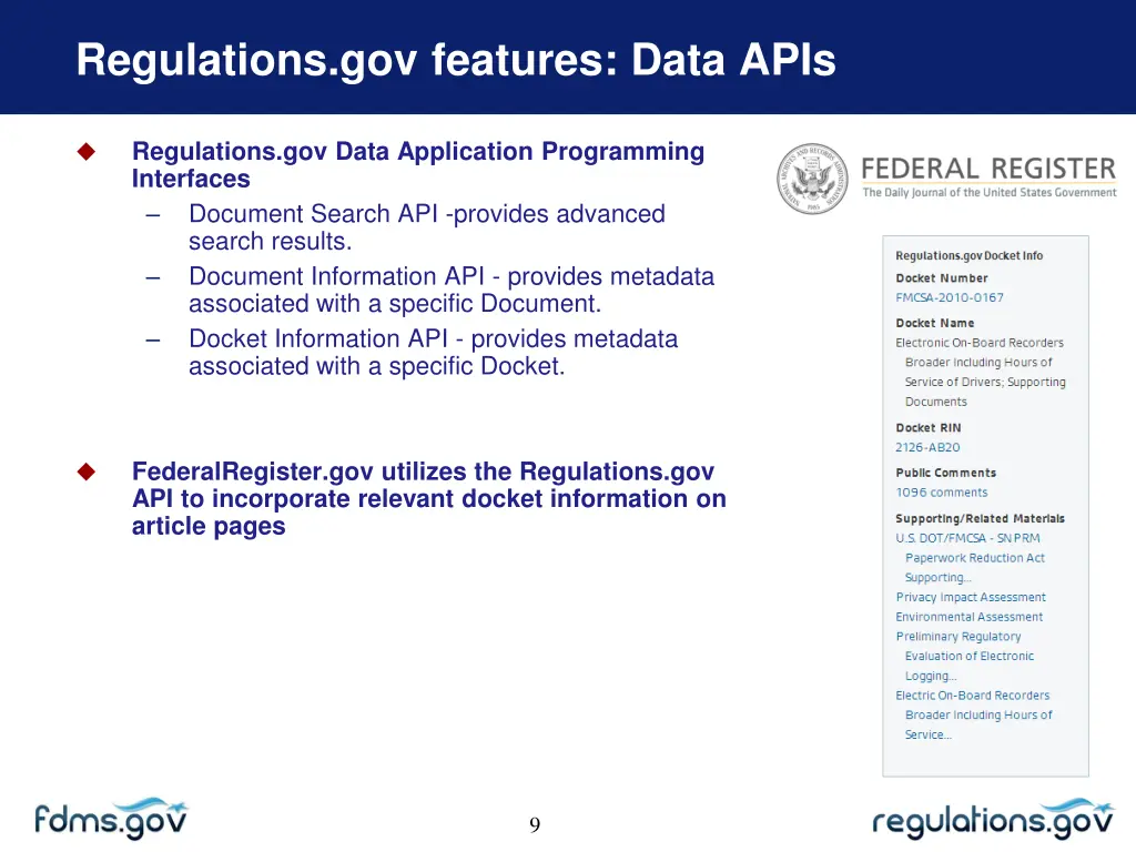 regulations gov features data apis