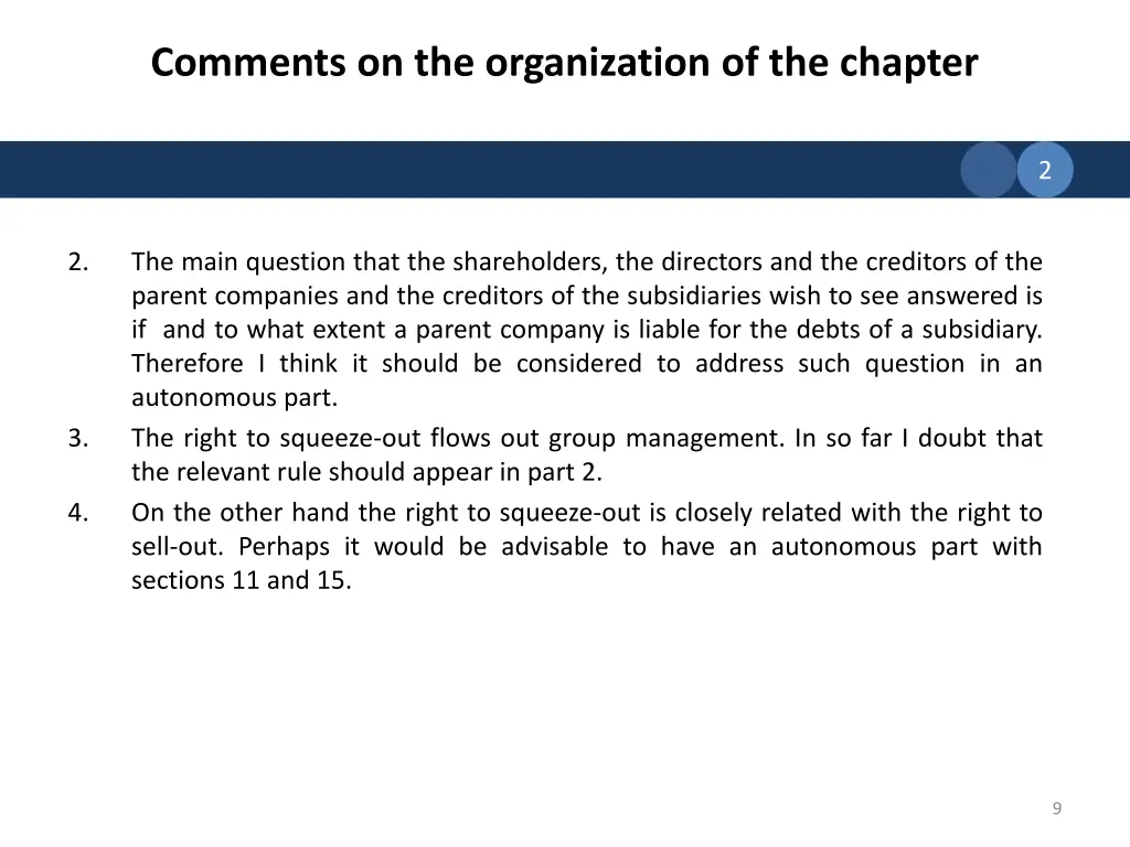 comments on the organization of the chapter 1