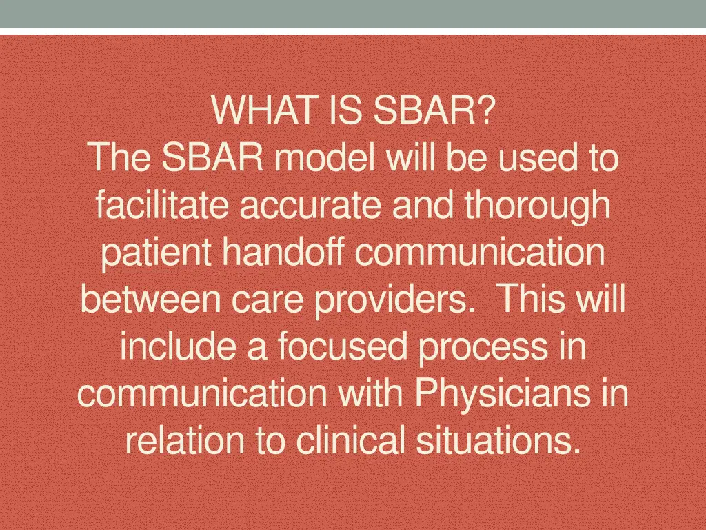 what is sbar the sbar model will be used