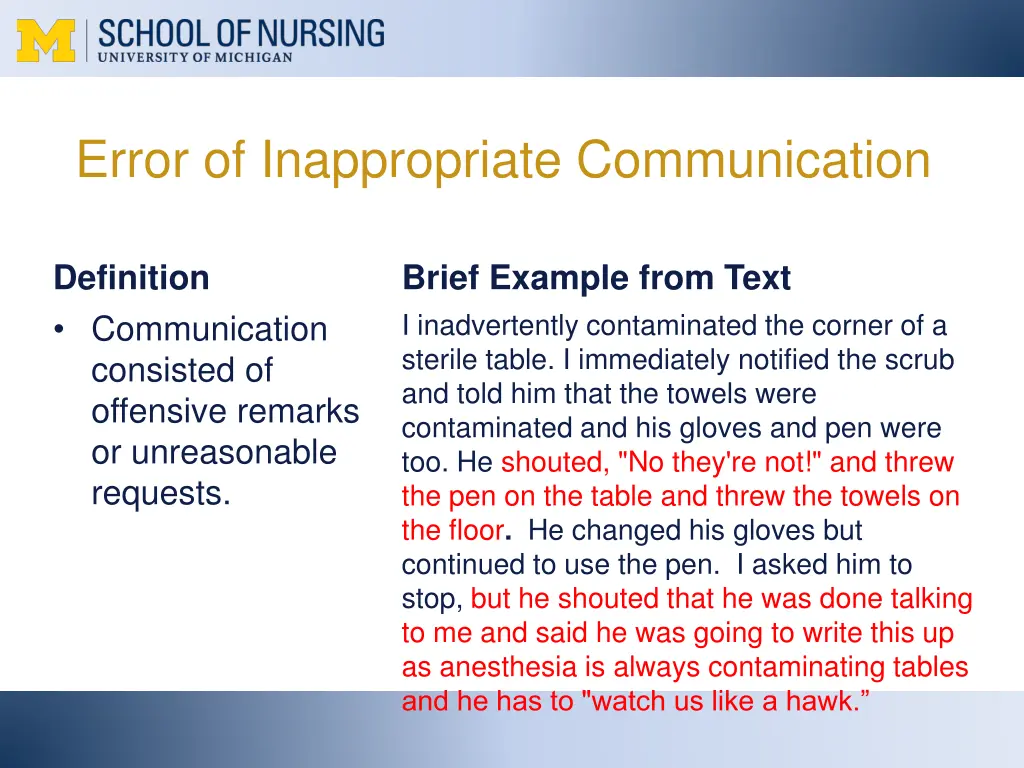 error of inappropriate communication