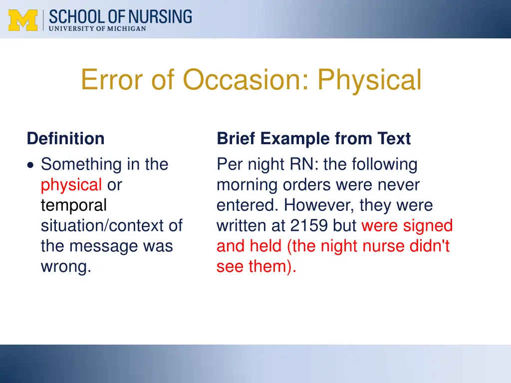 error of occasion physical