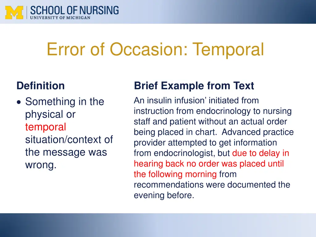 error of occasion temporal