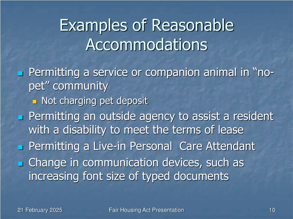 examples of reasonable accommodations