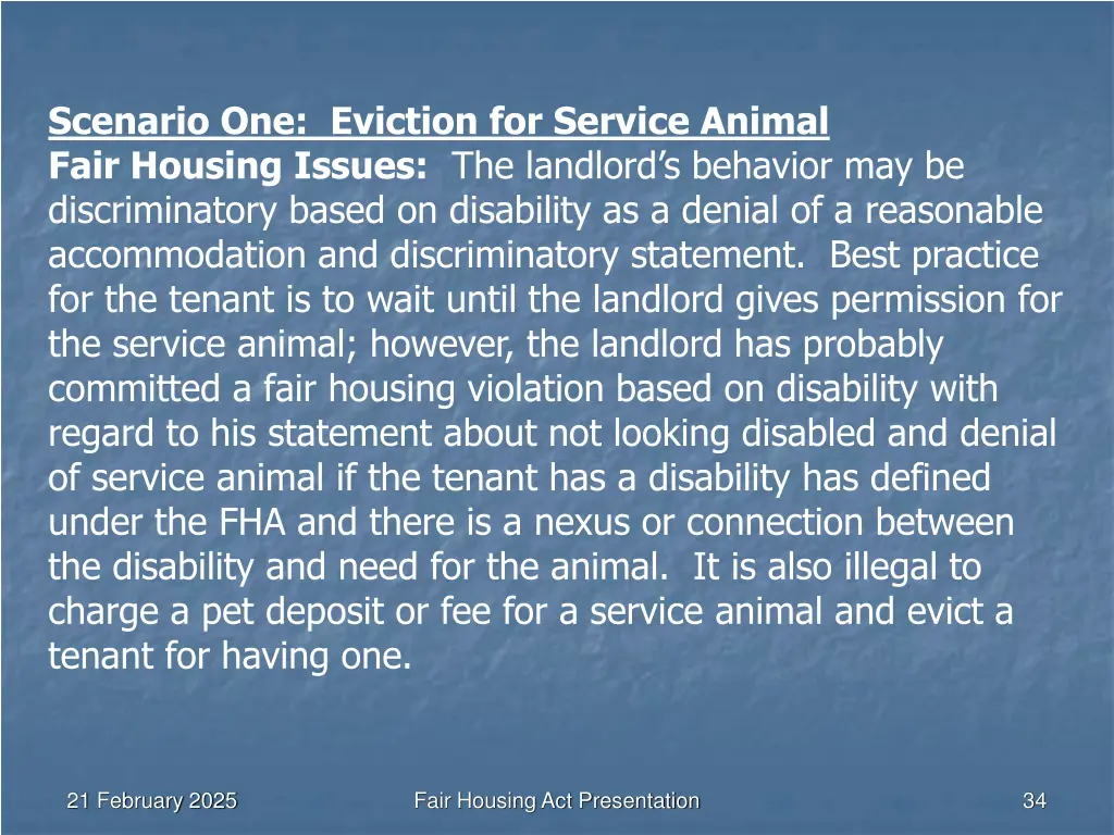 scenario one eviction for service animal fair