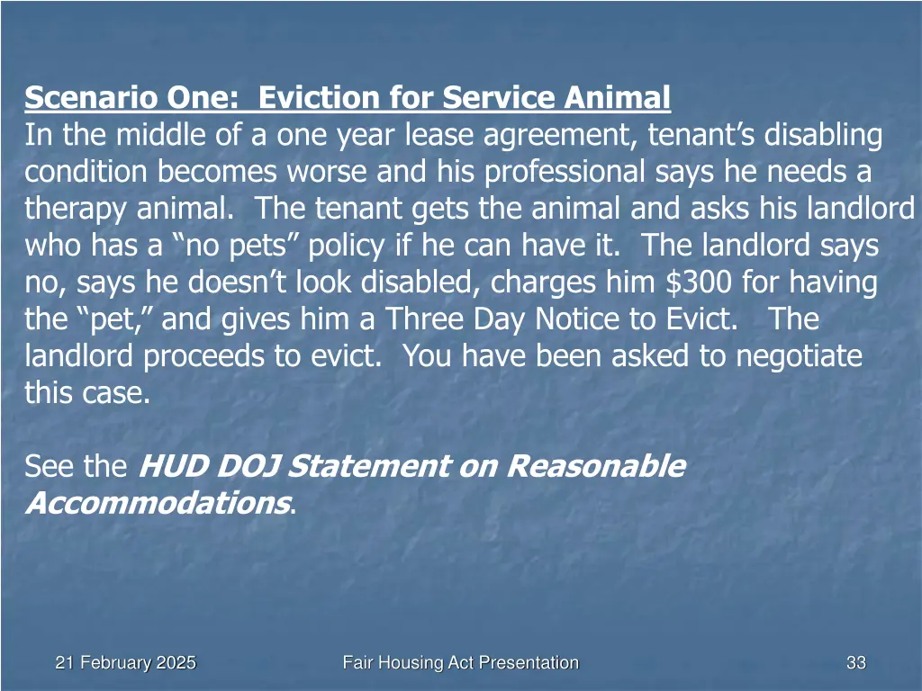 scenario one eviction for service animal