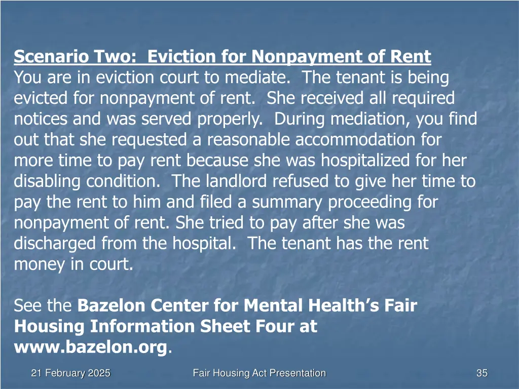 scenario two eviction for nonpayment of rent