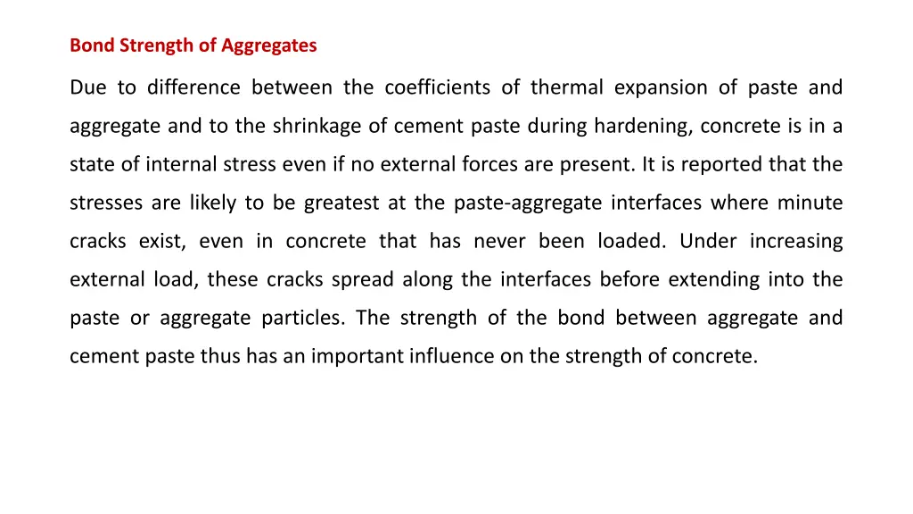 bond strength of aggregates