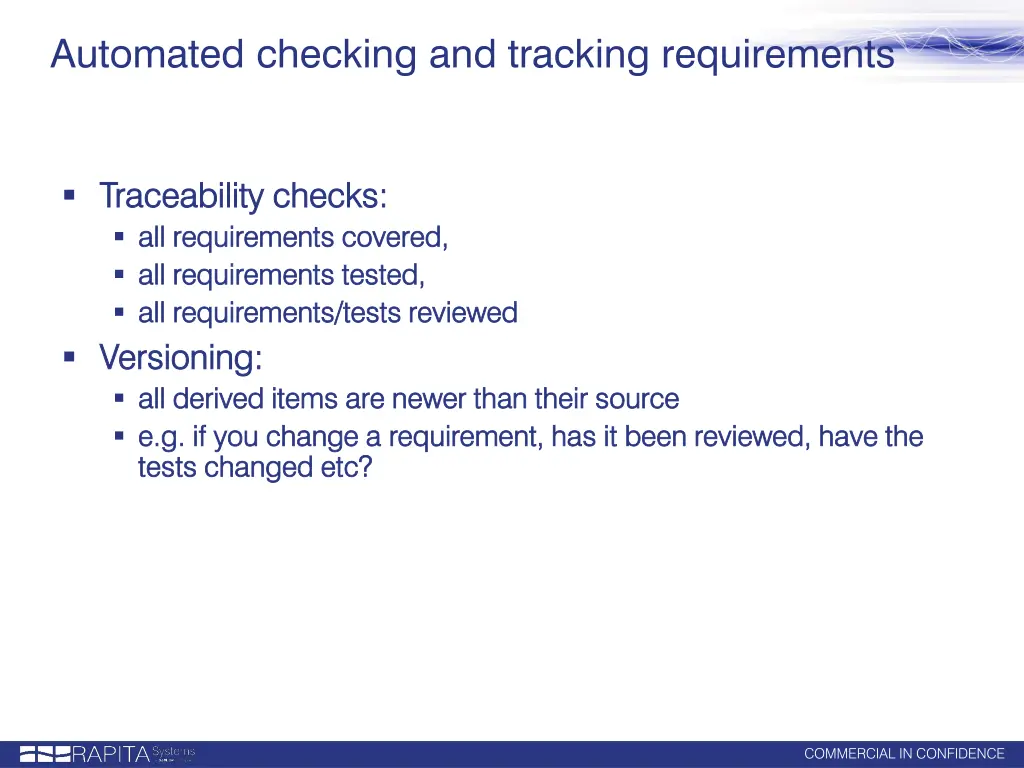 automated checking and tracking requirements