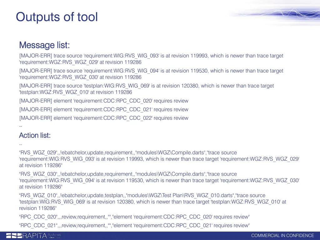 outputs of tool