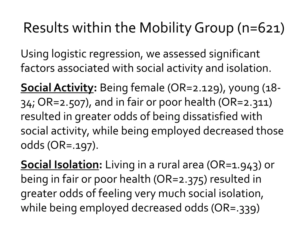 results within the mobility group n 621