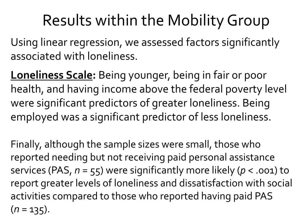 results within the mobility group
