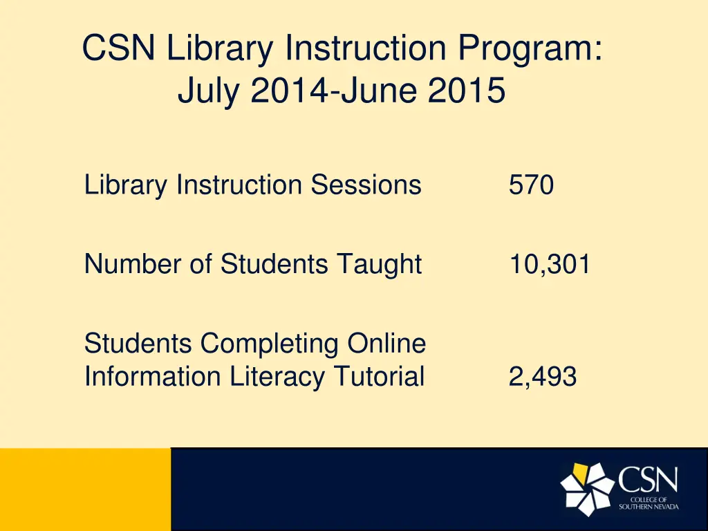 csn library instruction program july 2014 june