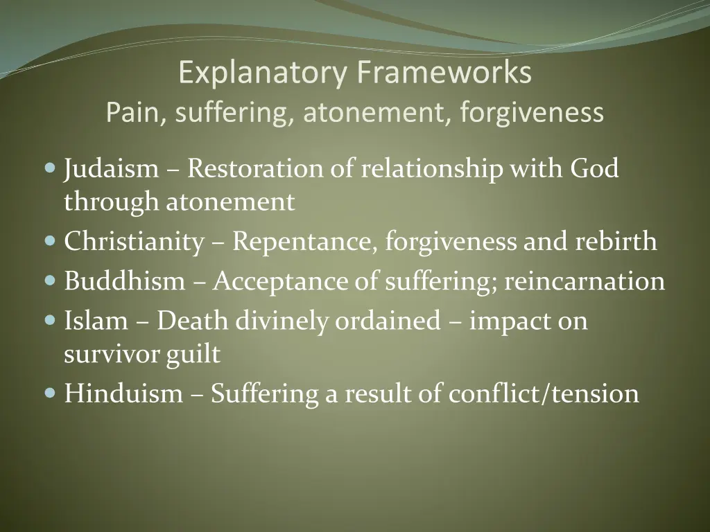 explanatory frameworks pain suffering atonement