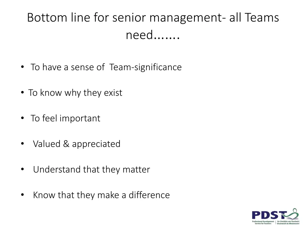 bottom line for senior management all teams need