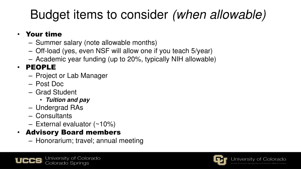budget items to consider when allowable