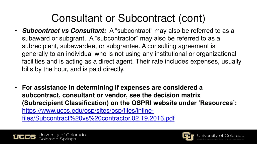consultant or subcontract cont subcontract