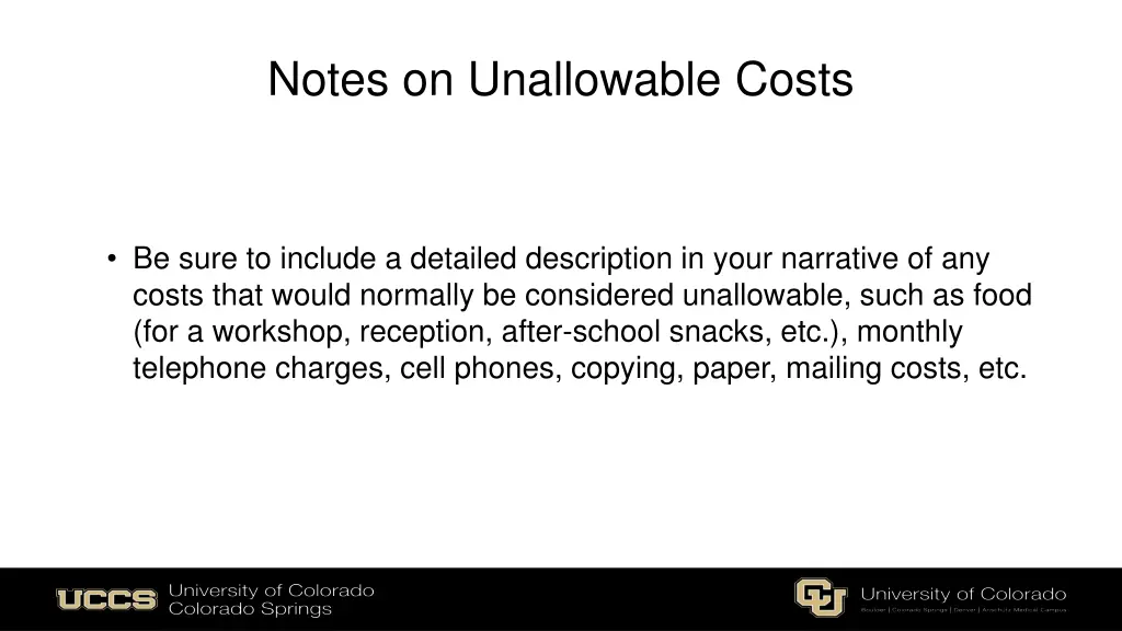 notes on unallowable costs