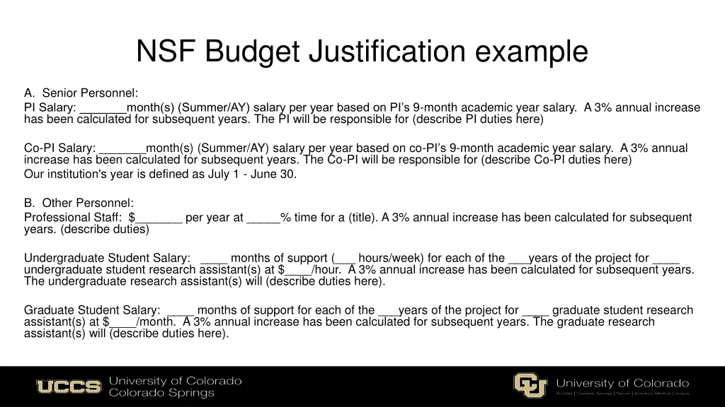 nsf budget justification example
