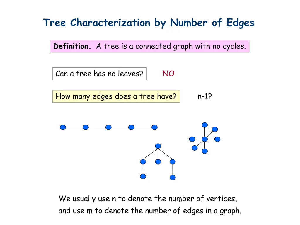 tree characterization by number of edges 1