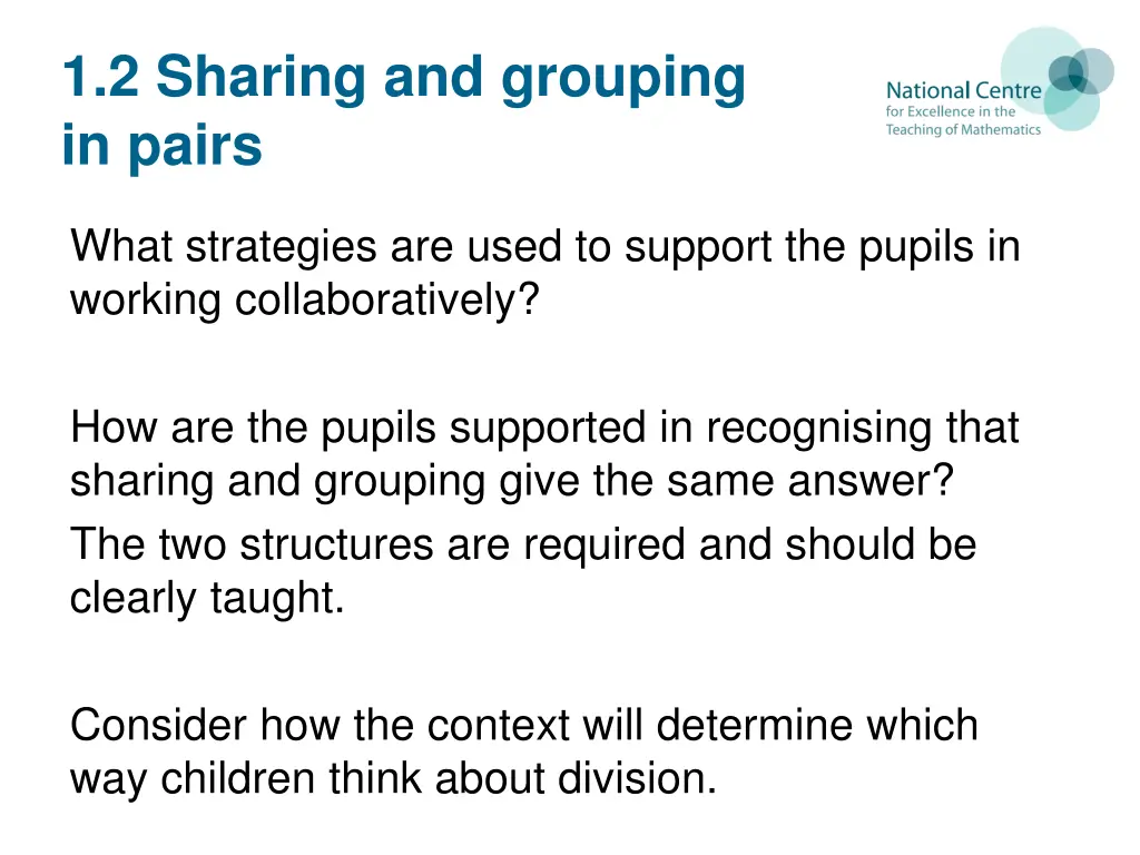 1 2 sharing and grouping in pairs