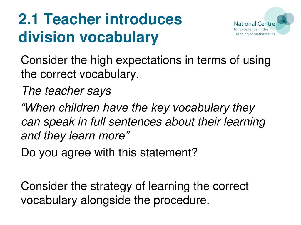 2 1 teacher introduces division vocabulary