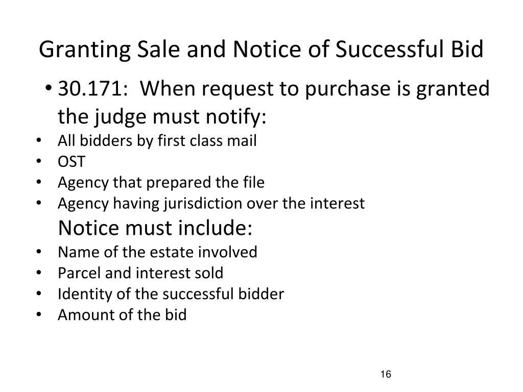 granting sale and notice of successful