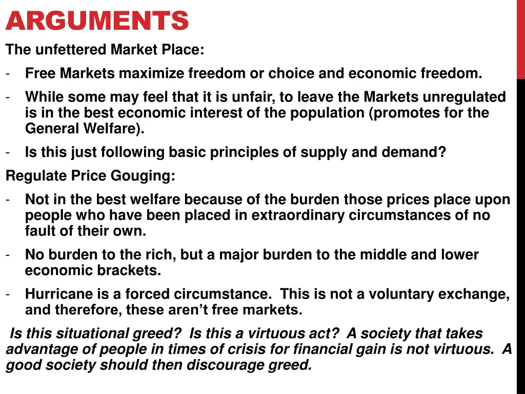 arguments the unfettered market place free