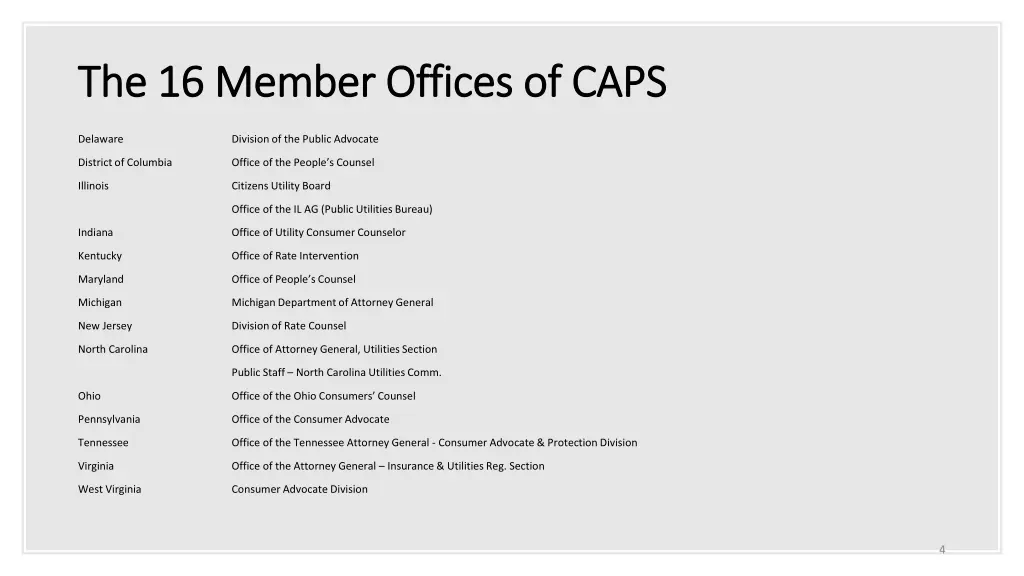 the 16 member offices of caps the 16 member