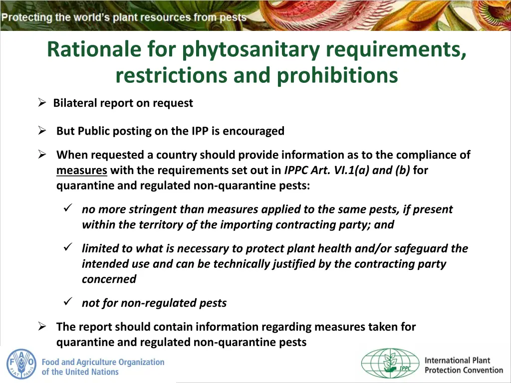rationale for phytosanitary requirements