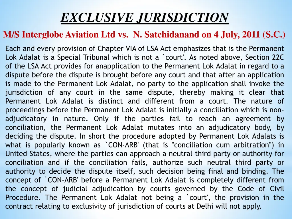 exclusive jurisdiction m s interglobe aviation