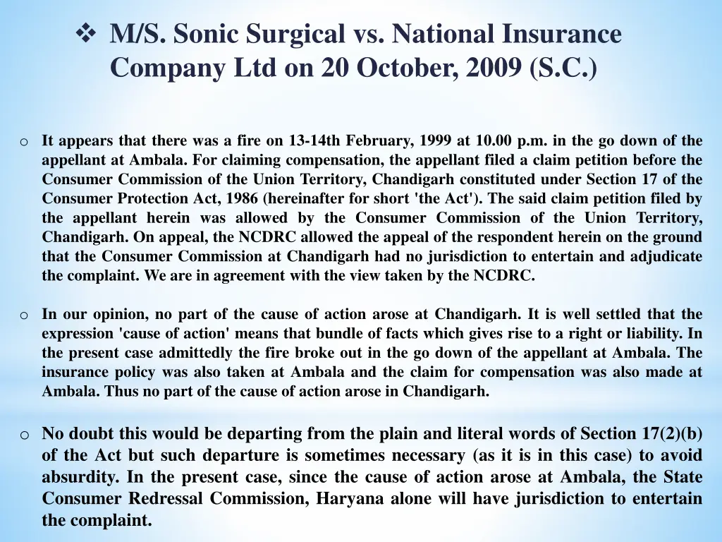 m s sonic surgical vs national insurance company