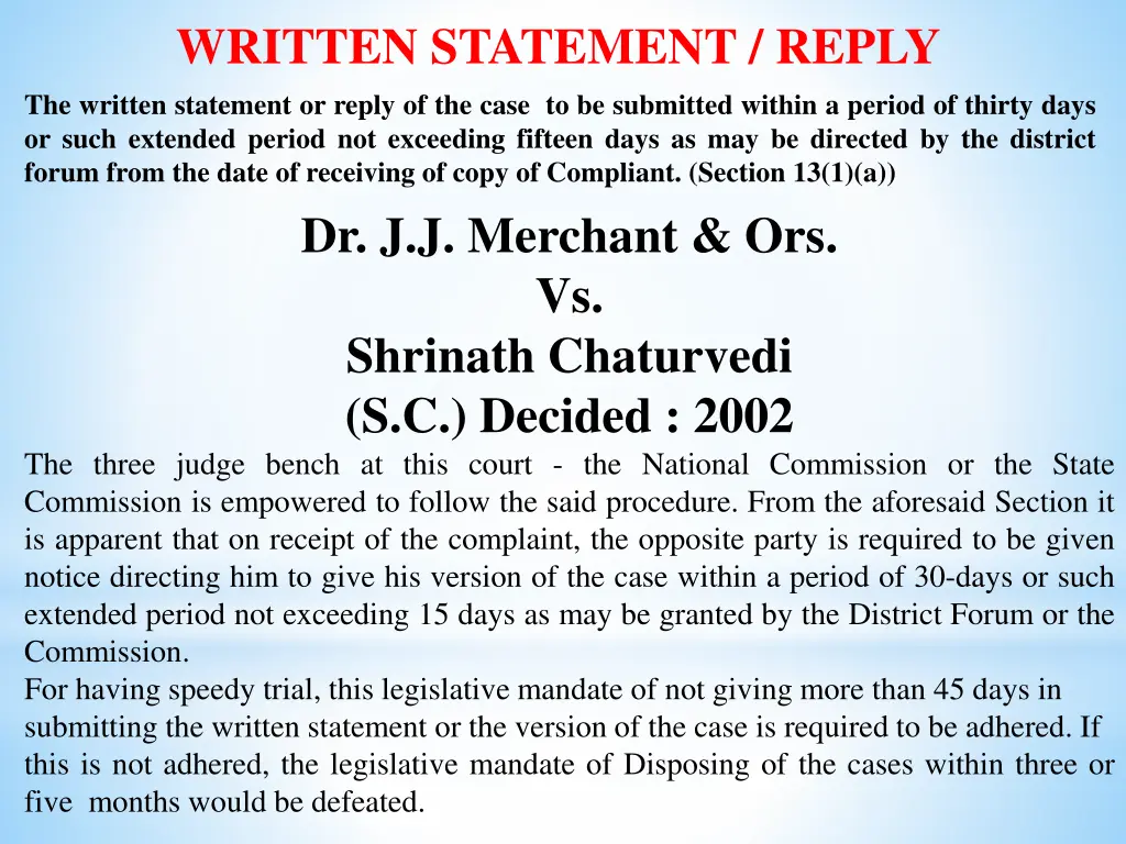 written statement reply the written statement