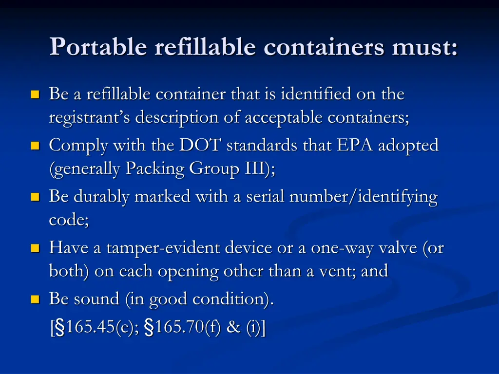 portable refillable containers must