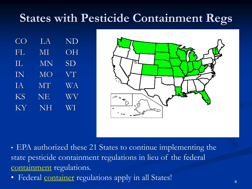 states with pesticide containment regs