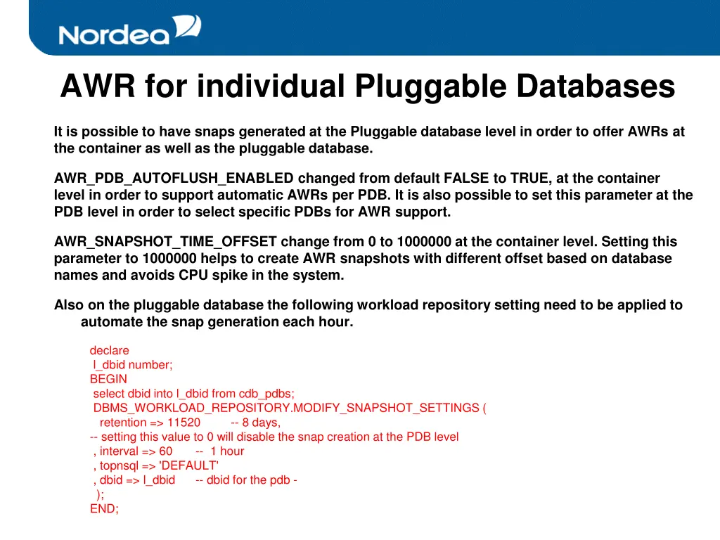 awr for individual pluggable databases