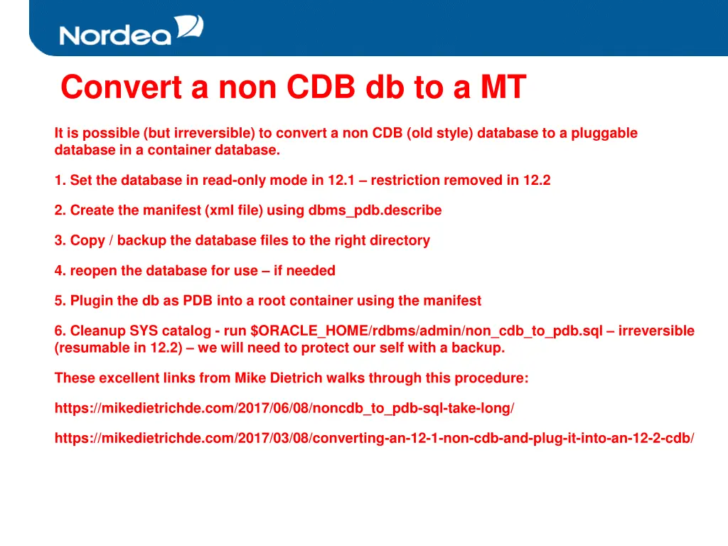 convert a non cdb db to a mt