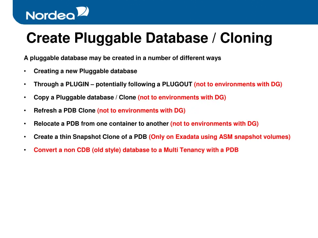 create pluggable database cloning