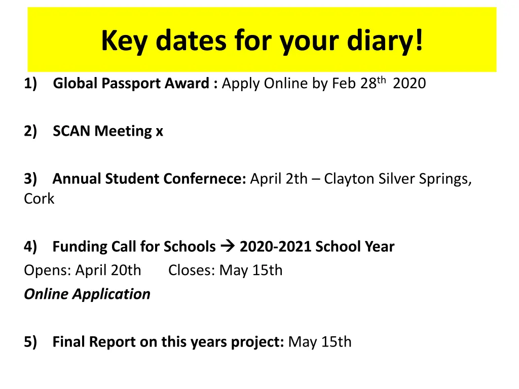 key dates for your diary