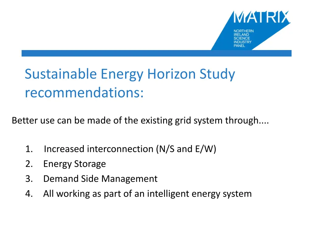 sustainable energy horizon study recommendations