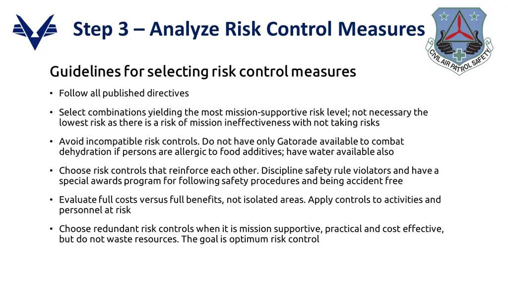 step 3 analyze risk control measures