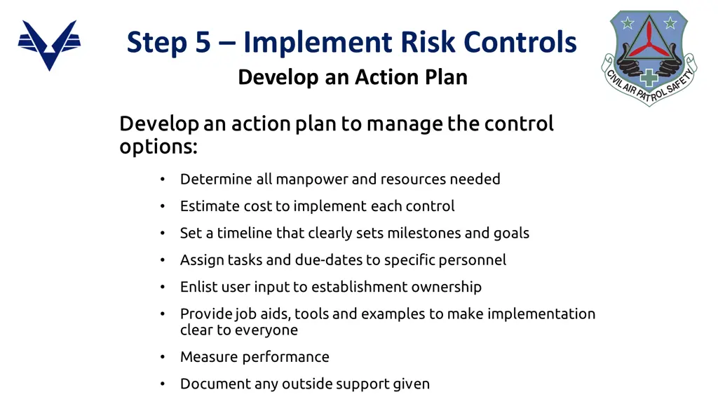 step 5 implement risk controls develop an action