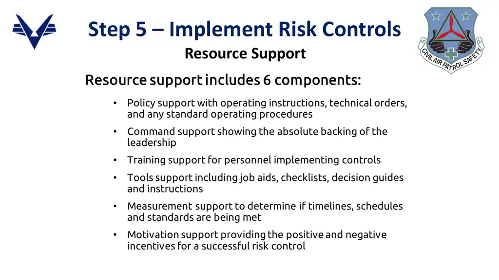 step 5 implement risk controls resource support