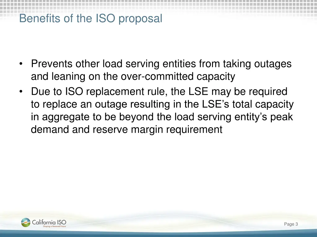 benefits of the iso proposal
