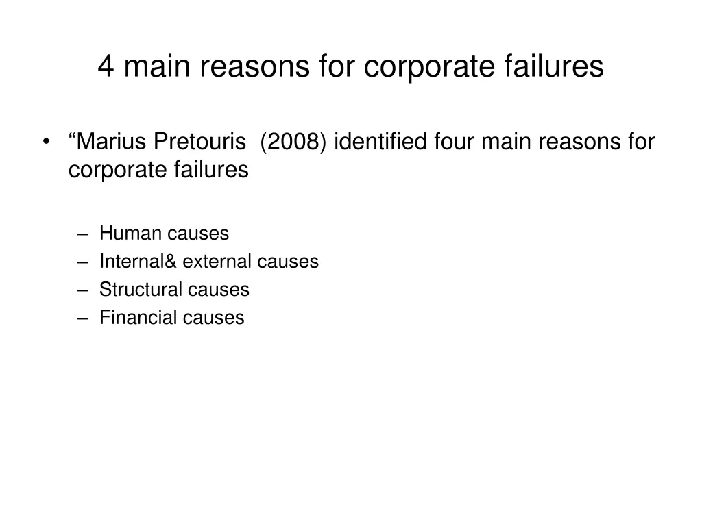 4 main reasons for corporate failures