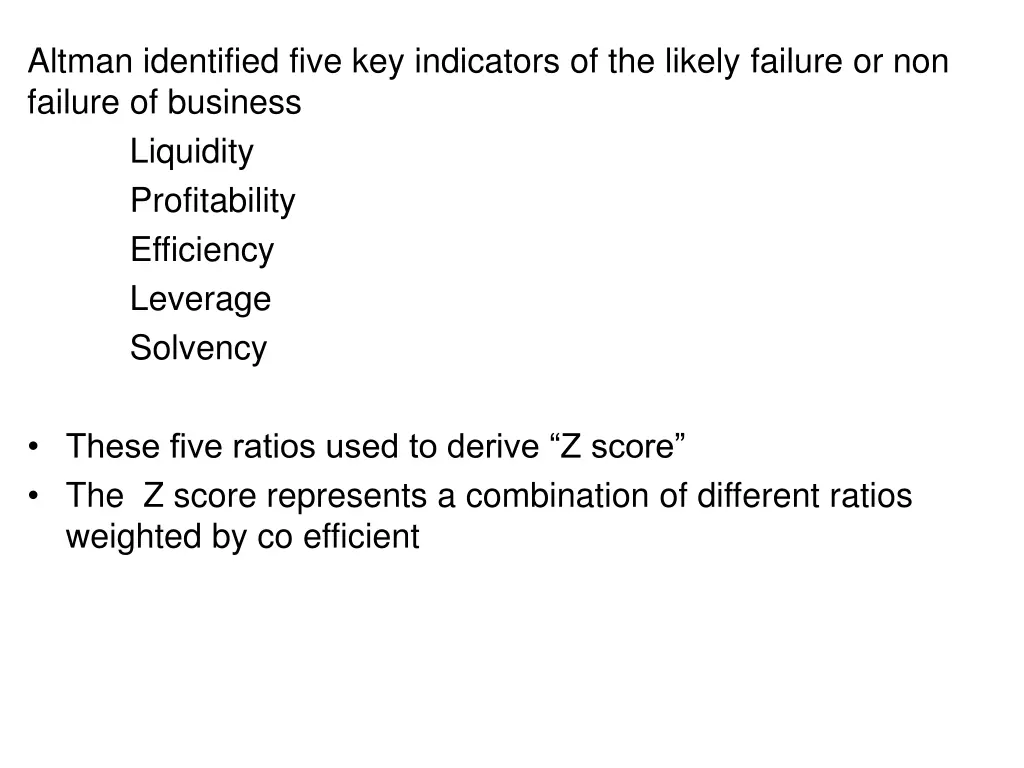 altman identified five key indicators