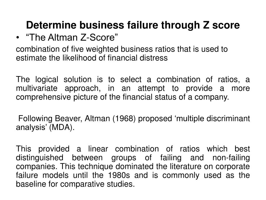 determine business failure through z score