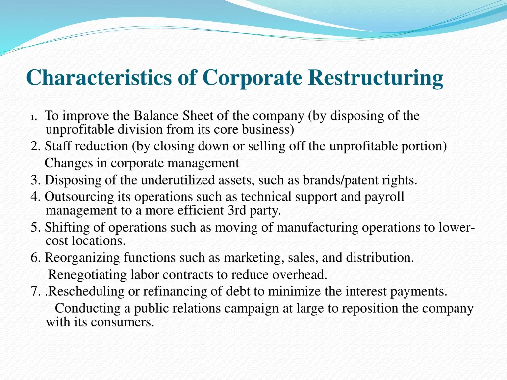 characteristics of corporate restructuring
