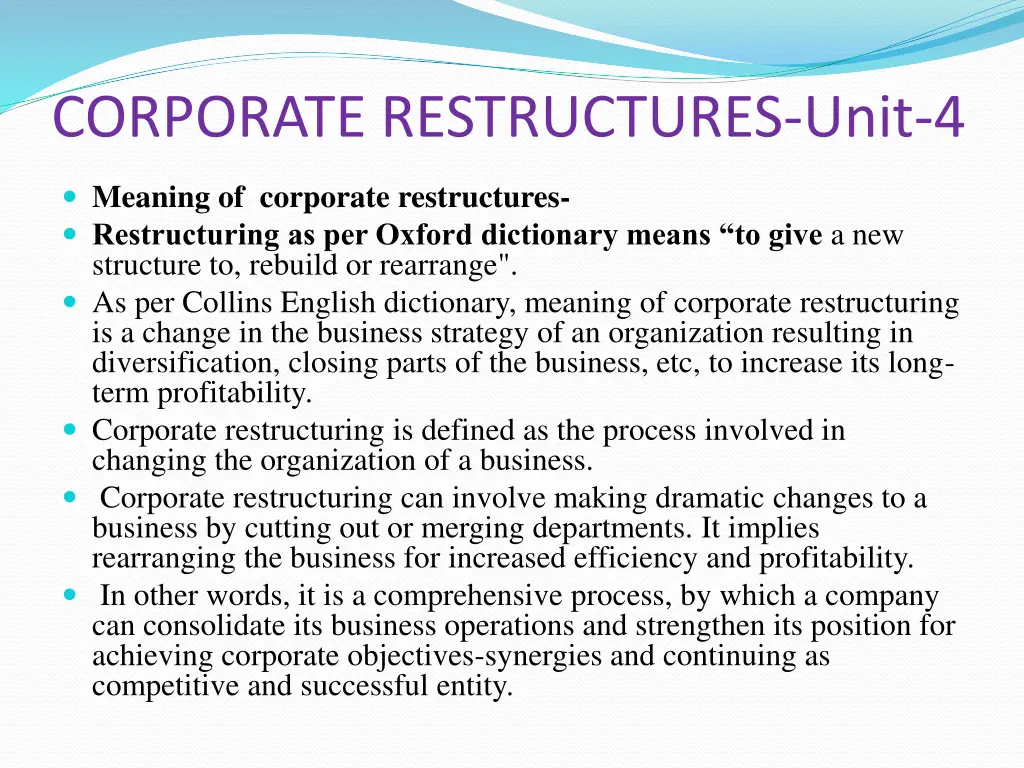 corporate restructures unit 4 1