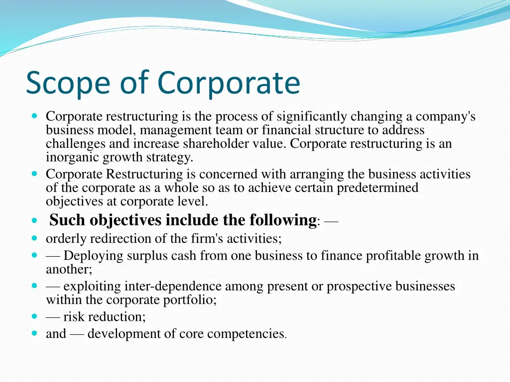 scope of corporate corporate restructuring