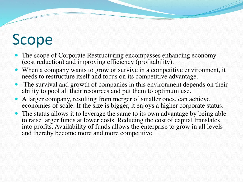 scope the scope of corporate restructuring